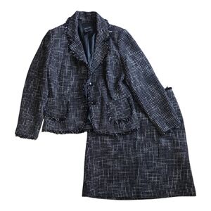 Focus 2000 Black Fringe Trim Tweed Blazer Skirt Suit 10